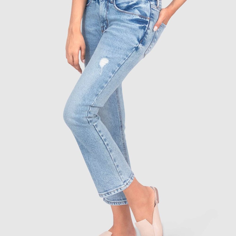 OLGYN Stretch Light Blue Denim Boot Cut Fit Pant - Picture 2 of 5